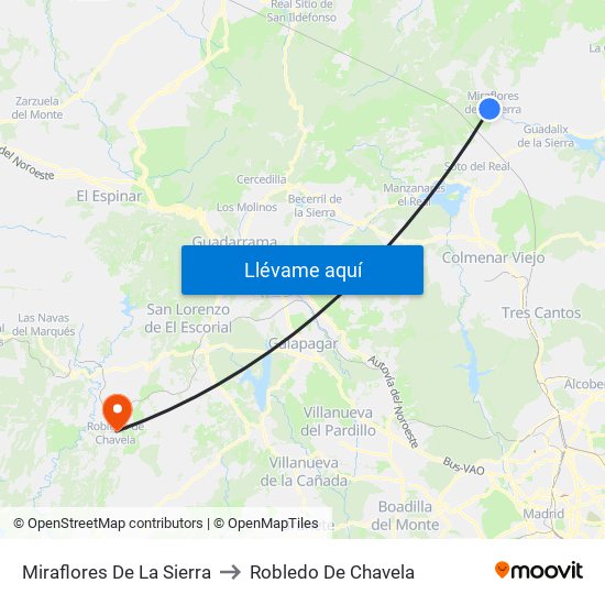 Miraflores De La Sierra to Robledo De Chavela map