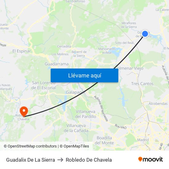 Guadalix De La Sierra to Robledo De Chavela map