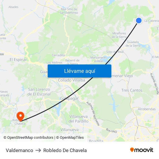Valdemanco to Robledo De Chavela map