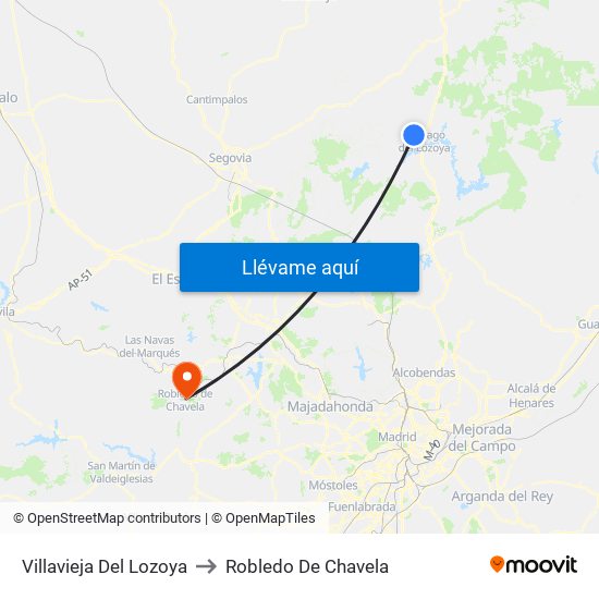 Villavieja Del Lozoya to Robledo De Chavela map