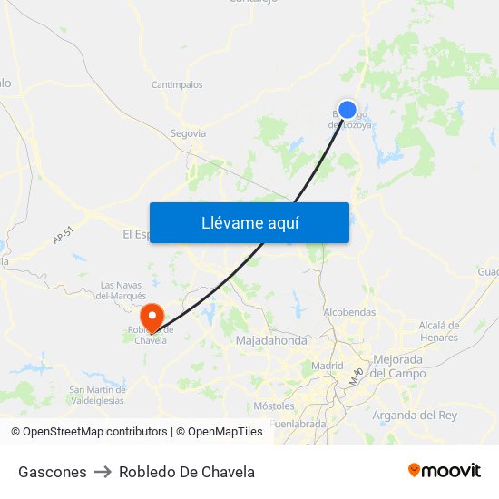 Gascones to Robledo De Chavela map