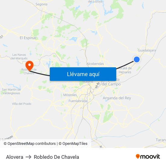 Alovera to Robledo De Chavela map