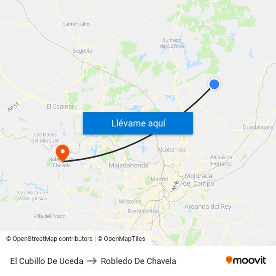 El Cubillo De Uceda to Robledo De Chavela map