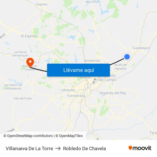 Villanueva De La Torre to Robledo De Chavela map