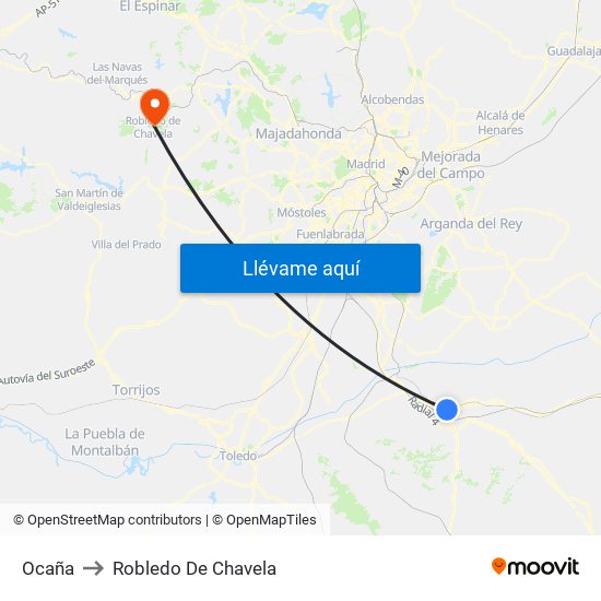 Ocaña to Robledo De Chavela map
