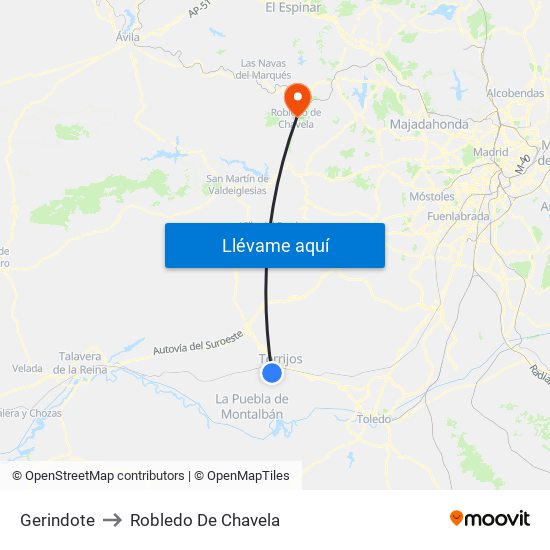 Gerindote to Robledo De Chavela map
