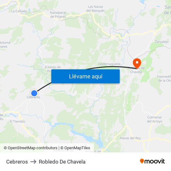 Cebreros to Robledo De Chavela map