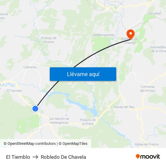 El Tiemblo to Robledo De Chavela map