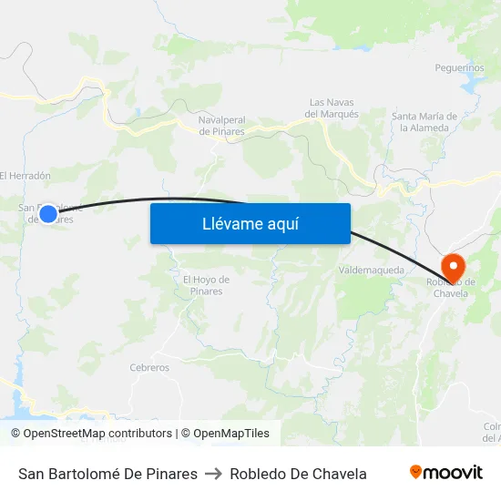 San Bartolomé De Pinares to Robledo De Chavela map
