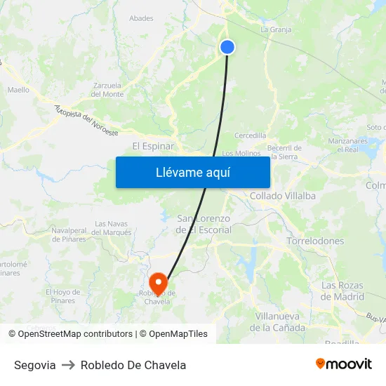 Segovia to Robledo De Chavela map