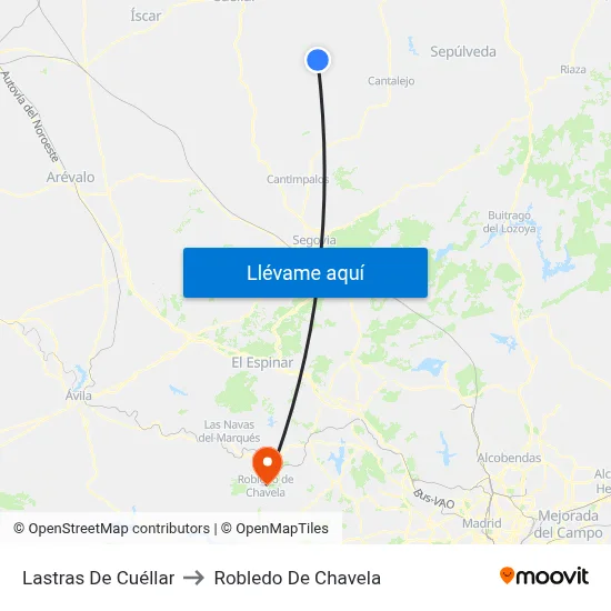 Lastras De Cuéllar to Robledo De Chavela map