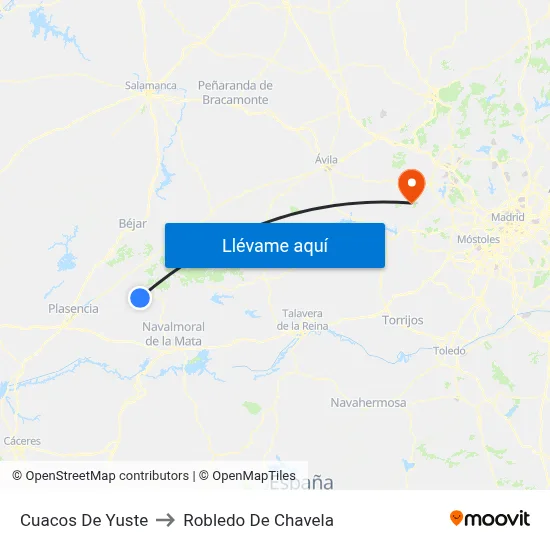Cuacos De Yuste to Robledo De Chavela map