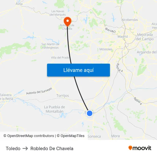 Toledo to Robledo De Chavela map