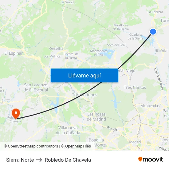 Sierra Norte to Robledo De Chavela map