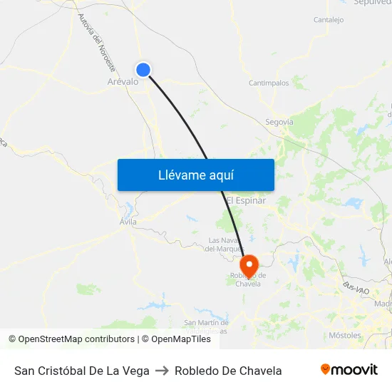 San Cristóbal De La Vega to Robledo De Chavela map