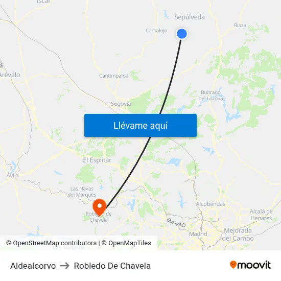 Aldealcorvo to Robledo De Chavela map