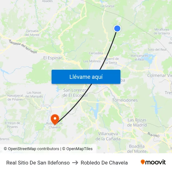 Real Sitio De San Ildefonso to Robledo De Chavela map