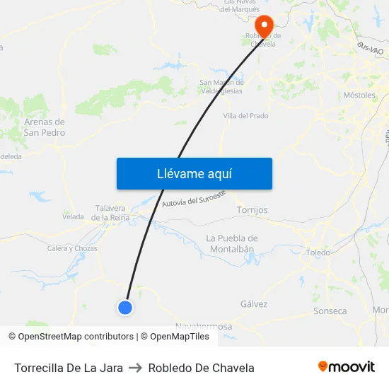 Torrecilla De La Jara to Robledo De Chavela map