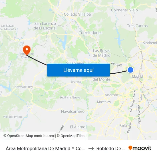 Área Metropolitana De Madrid Y Corredor Del Henares to Robledo De Chavela map