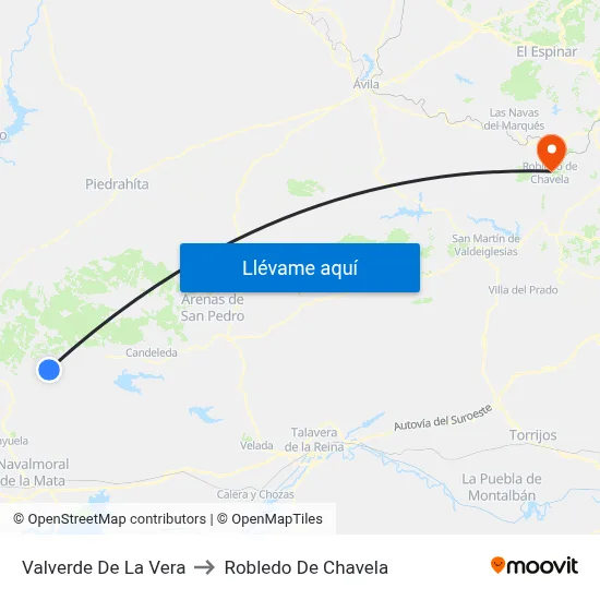 Valverde De La Vera to Robledo De Chavela map