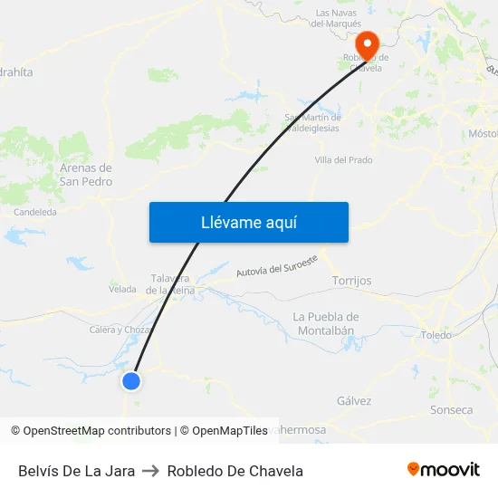 Belvís De La Jara to Robledo De Chavela map
