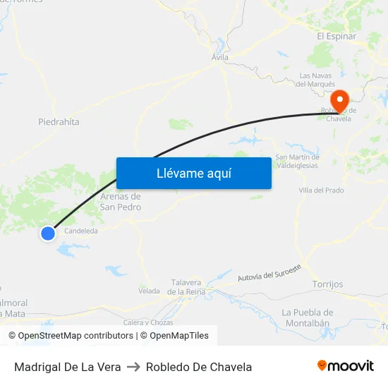 Madrigal De La Vera to Robledo De Chavela map