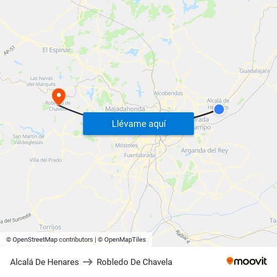 Alcalá De Henares to Robledo De Chavela map