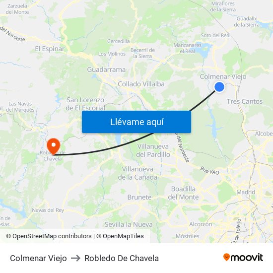 Colmenar Viejo to Robledo De Chavela map