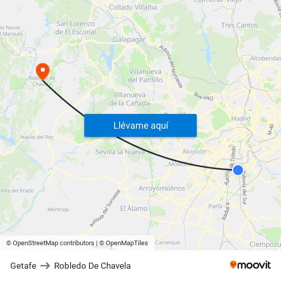 Getafe to Robledo De Chavela map