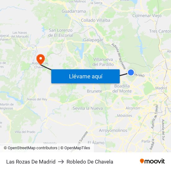 Las Rozas De Madrid to Robledo De Chavela map