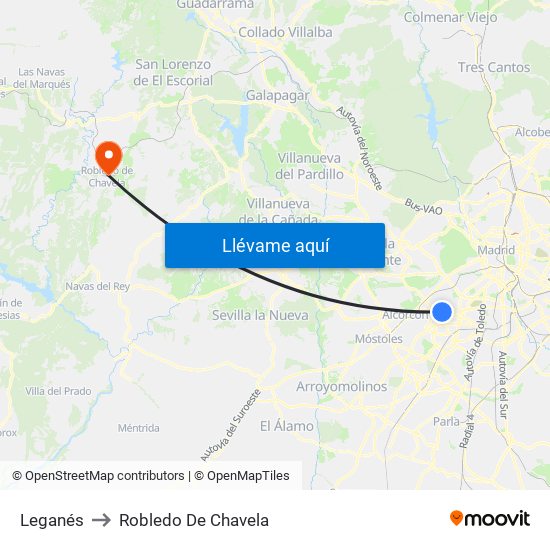 Leganés to Robledo De Chavela map
