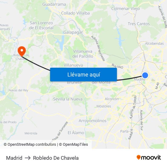 Madrid to Robledo De Chavela map