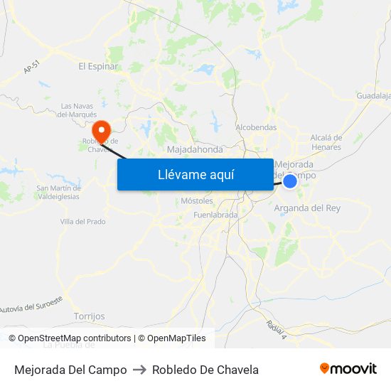 Mejorada Del Campo to Robledo De Chavela map