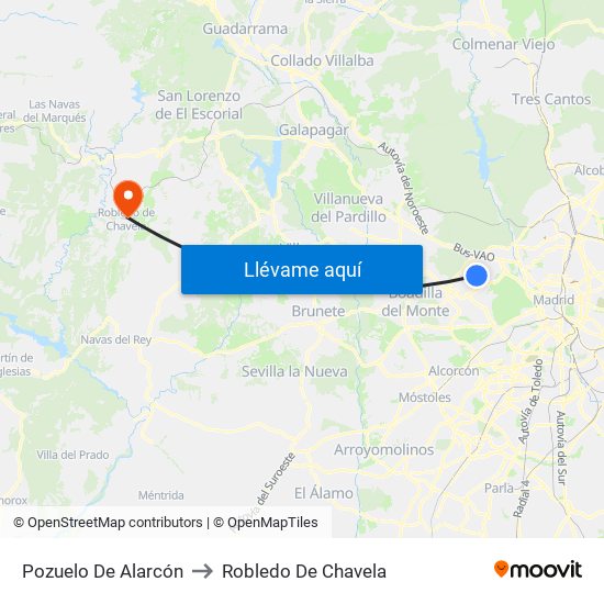 Pozuelo De Alarcón to Robledo De Chavela map