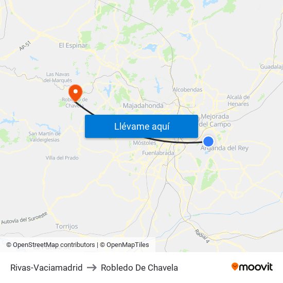 Rivas-Vaciamadrid to Robledo De Chavela map