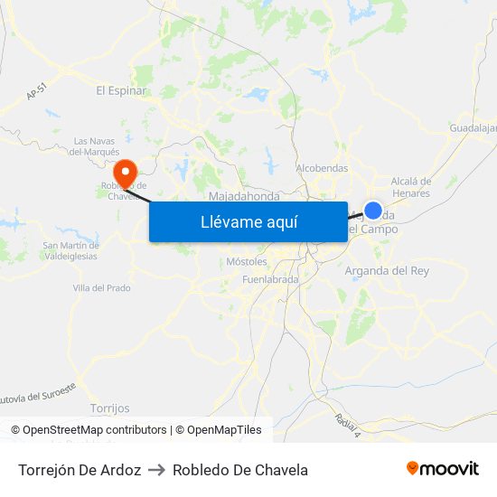Torrejón De Ardoz to Robledo De Chavela map