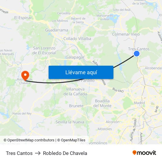 Tres Cantos to Robledo De Chavela map