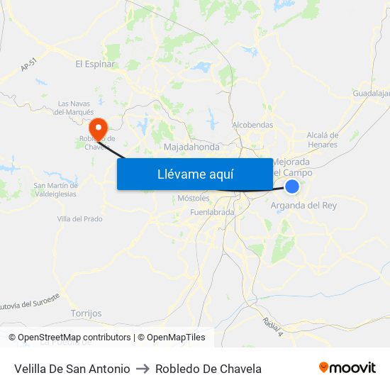 Velilla De San Antonio to Robledo De Chavela map