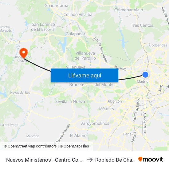 Nuevos Ministerios - Centro Comercial to Robledo De Chavela map