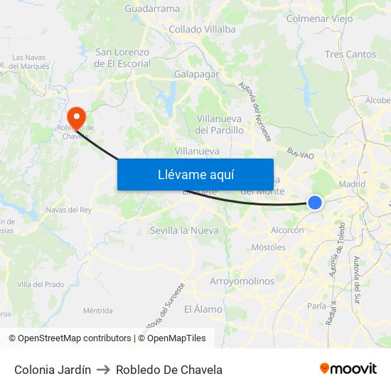 Colonia Jardín to Robledo De Chavela map