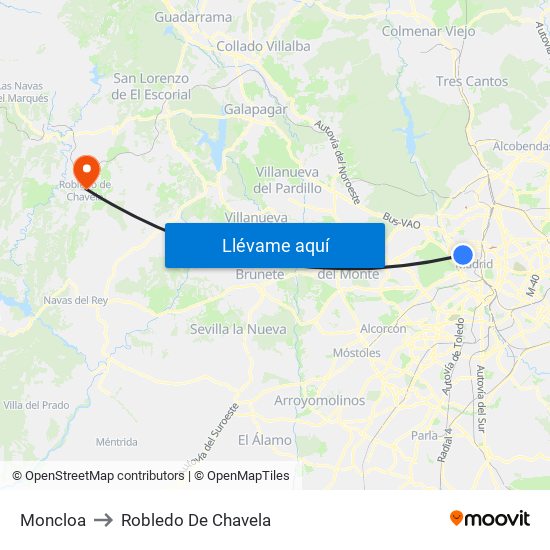Moncloa to Robledo De Chavela map