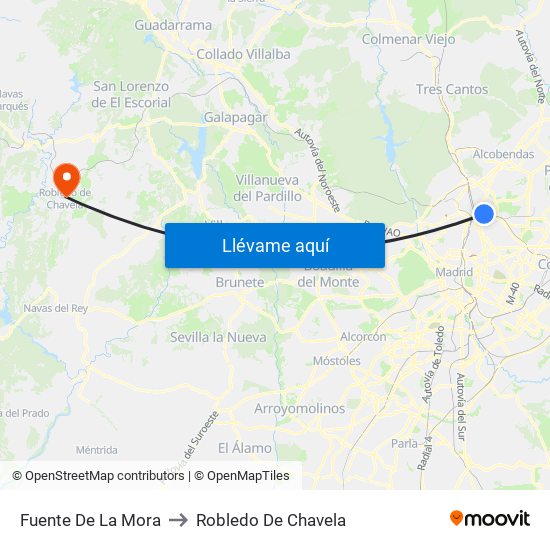 Fuente De La Mora to Robledo De Chavela map