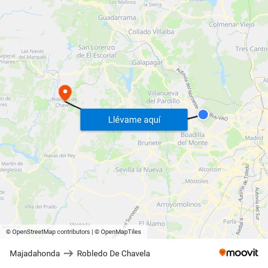 Majadahonda to Robledo De Chavela map