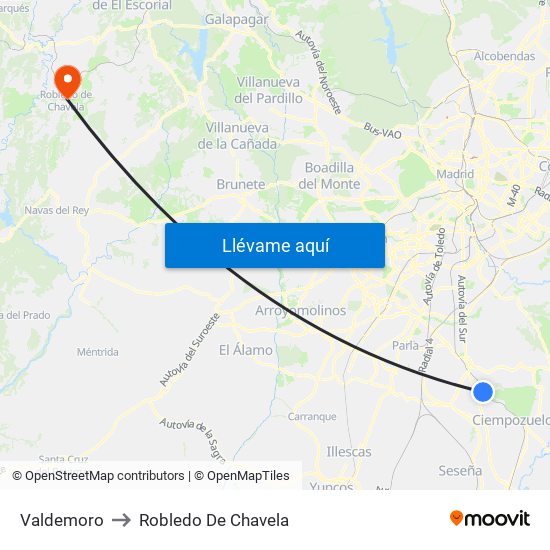 Valdemoro to Robledo De Chavela map