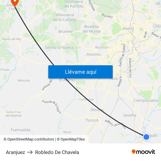 Aranjuez to Robledo De Chavela map