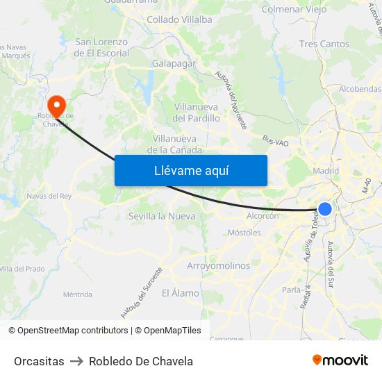 Orcasitas to Robledo De Chavela map