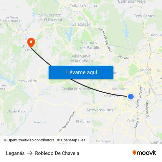 Leganés to Robledo De Chavela map