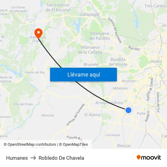 Humanes to Robledo De Chavela map