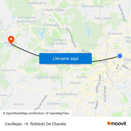Canillejas to Robledo De Chavela map