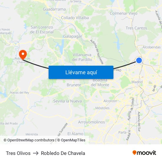 Tres Olivos to Robledo De Chavela map